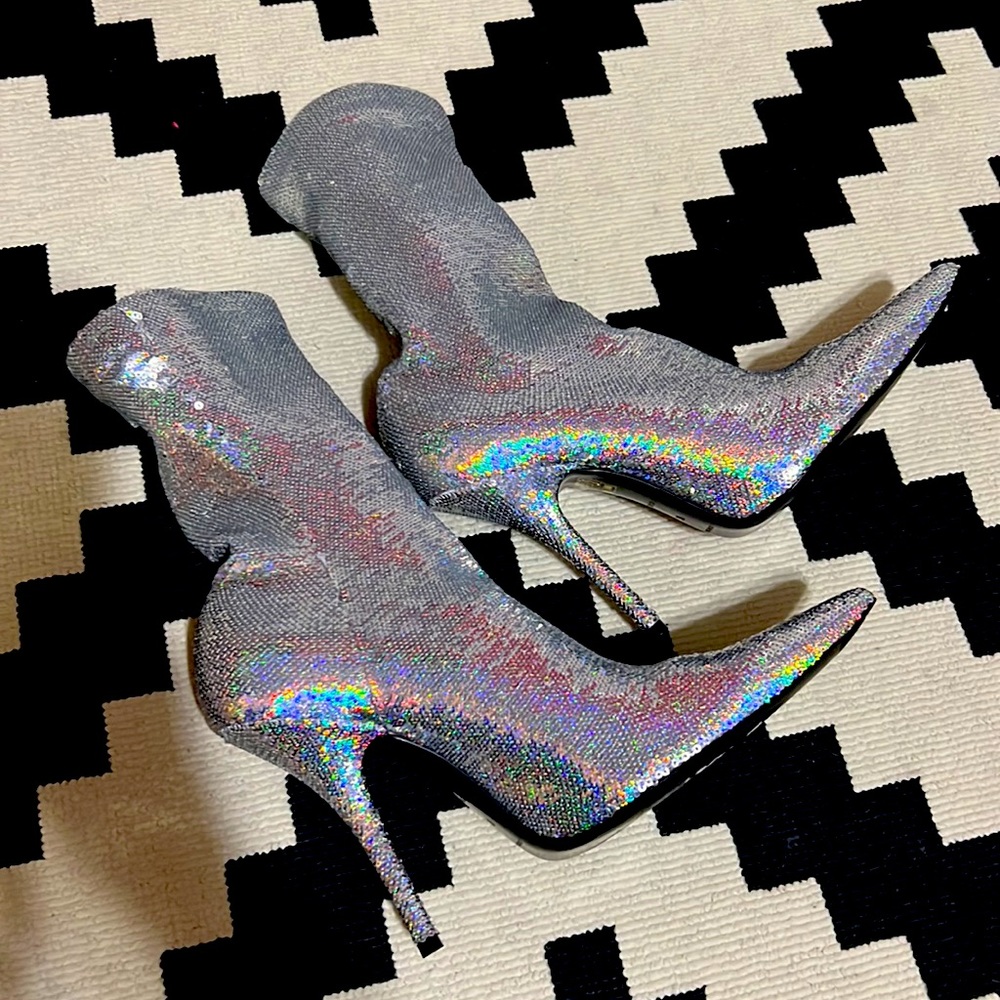 Balenciaga knife sequin sock booties calf high boots